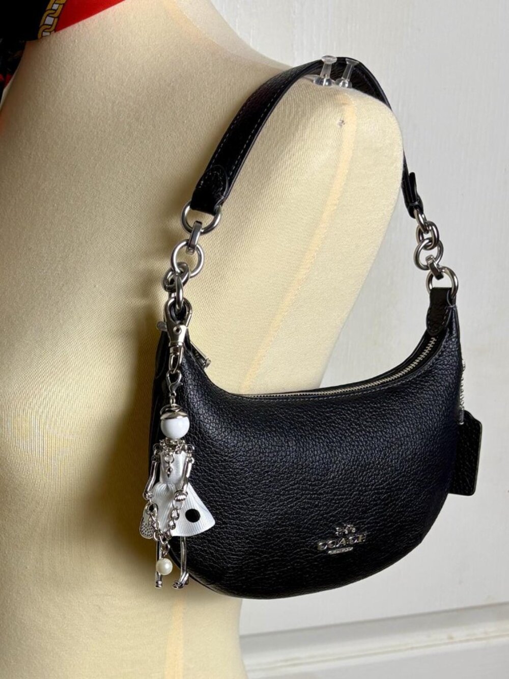 Coach Mini Payton Bag in Black Pebble Leather with Charm